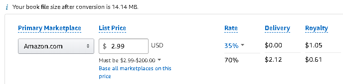 Choosing royalty rate at Amazon