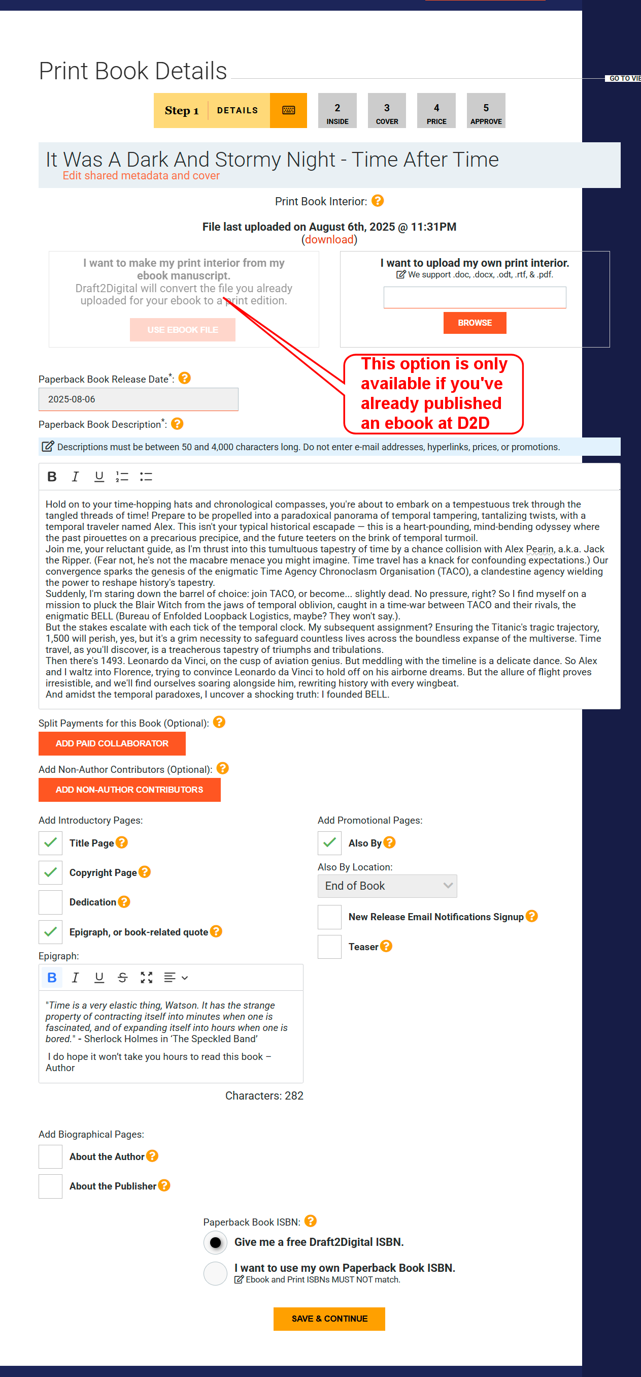 Uploading book files and description